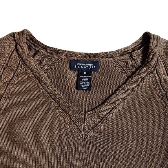 Jones New York Signature brown v neck sweater sz M - Picture 7 of 12